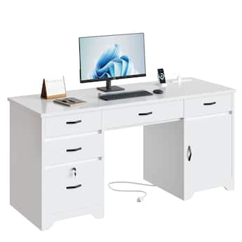 Bestier 59 inch Office Desk with Charging station, File Drawers Bestier 59 inch Office Desk with Charging station, File Drawers