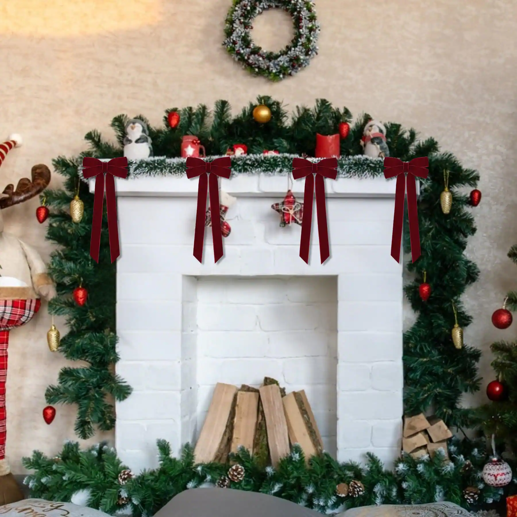 Alt View 2. PARKER SLATER - 12pcs Burgundy Ribbon Bows Christmas Tree Decorations 5in X 10in Xmas Ornaments For Home Party Front Door Wreath - Burgundy.