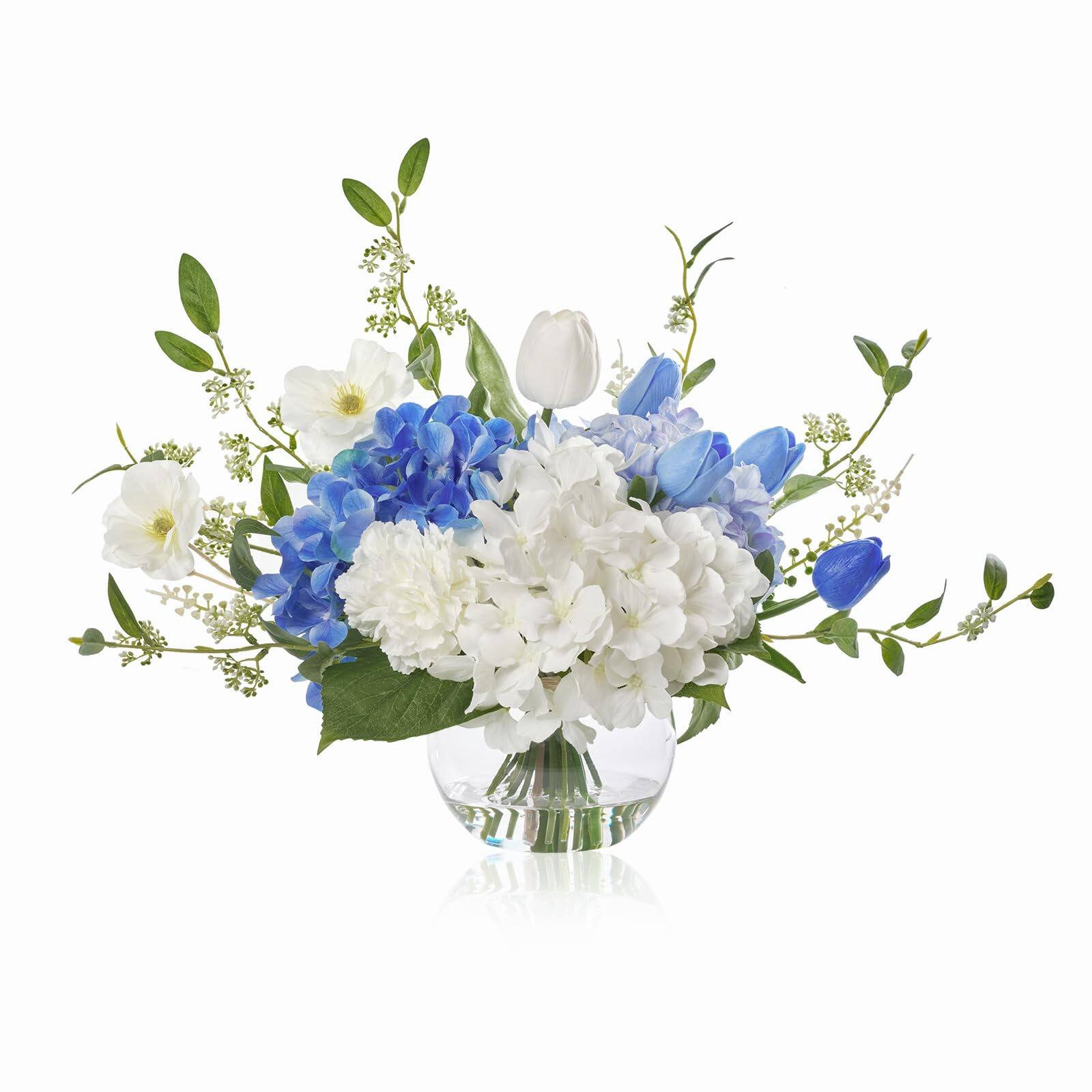 Alt View 3. Siljoy - WELL KNOWN Blue Silk Floral Arrangement, Faux Water Vase, Home Table Decor - blue.