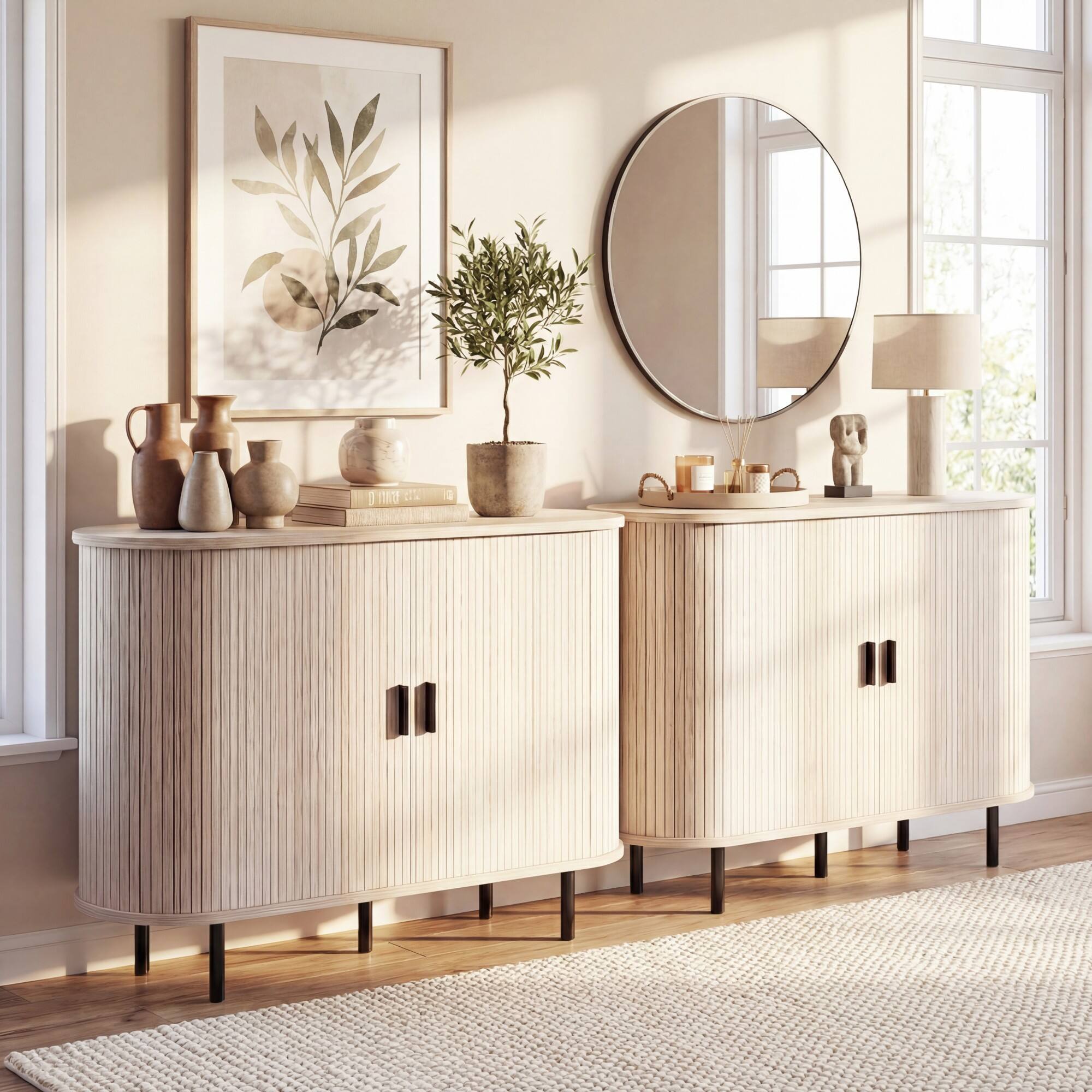 Alt View 3. Costway - Costway 47" Fluted Sideboard Buffet Cabinet Coffee Bar Console Table with Metal Legs - Natural.