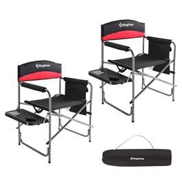 KingCamp - Padded Outdoor Folding Chair with Table & Pockets, (2 Pack) - Black/Red
