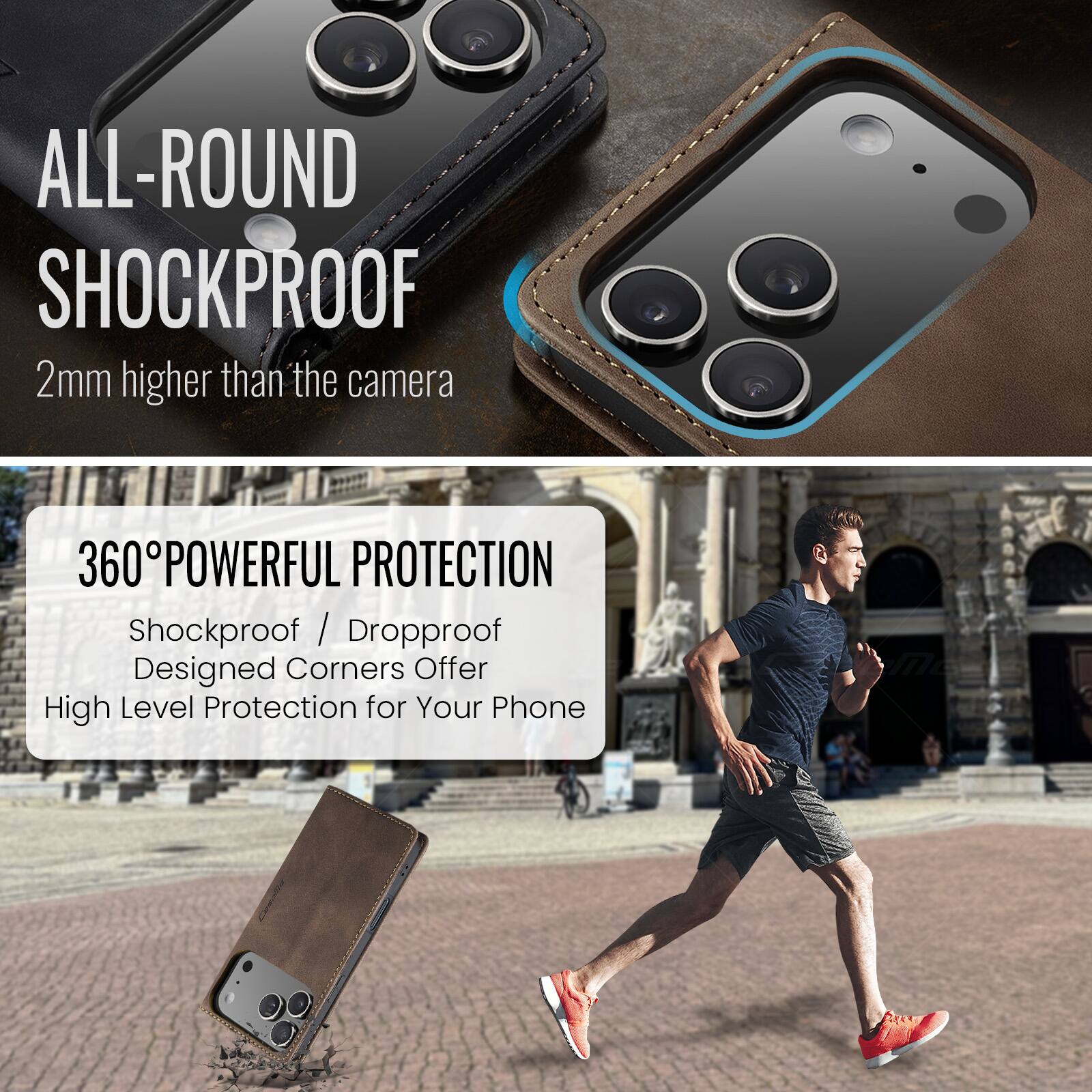 ALL-ROUND SHOCKPROOF  
2mm higher than the camera  

360° POWERFUL PROTECTION  
Shockproof / Dropproof  
Designed Corners Offer High Level Protection for Your Phone