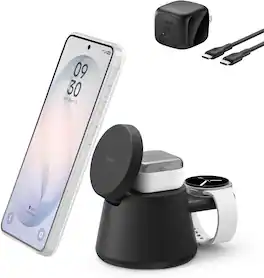 Belkin - 3-in-1 UltraCharge Modular Charging Dock with Qi2 25W for iPhone, Smartphone, Earbuds, Apple Watch, (PSU included) - Black