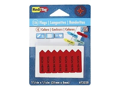 "Redi-Tag - Sign Here Flags, Assorted Colors, 0.31"" Wide, 126/Pack (72020) - Blue, Mint, Red, Yellow" price history on PriceWatchPro