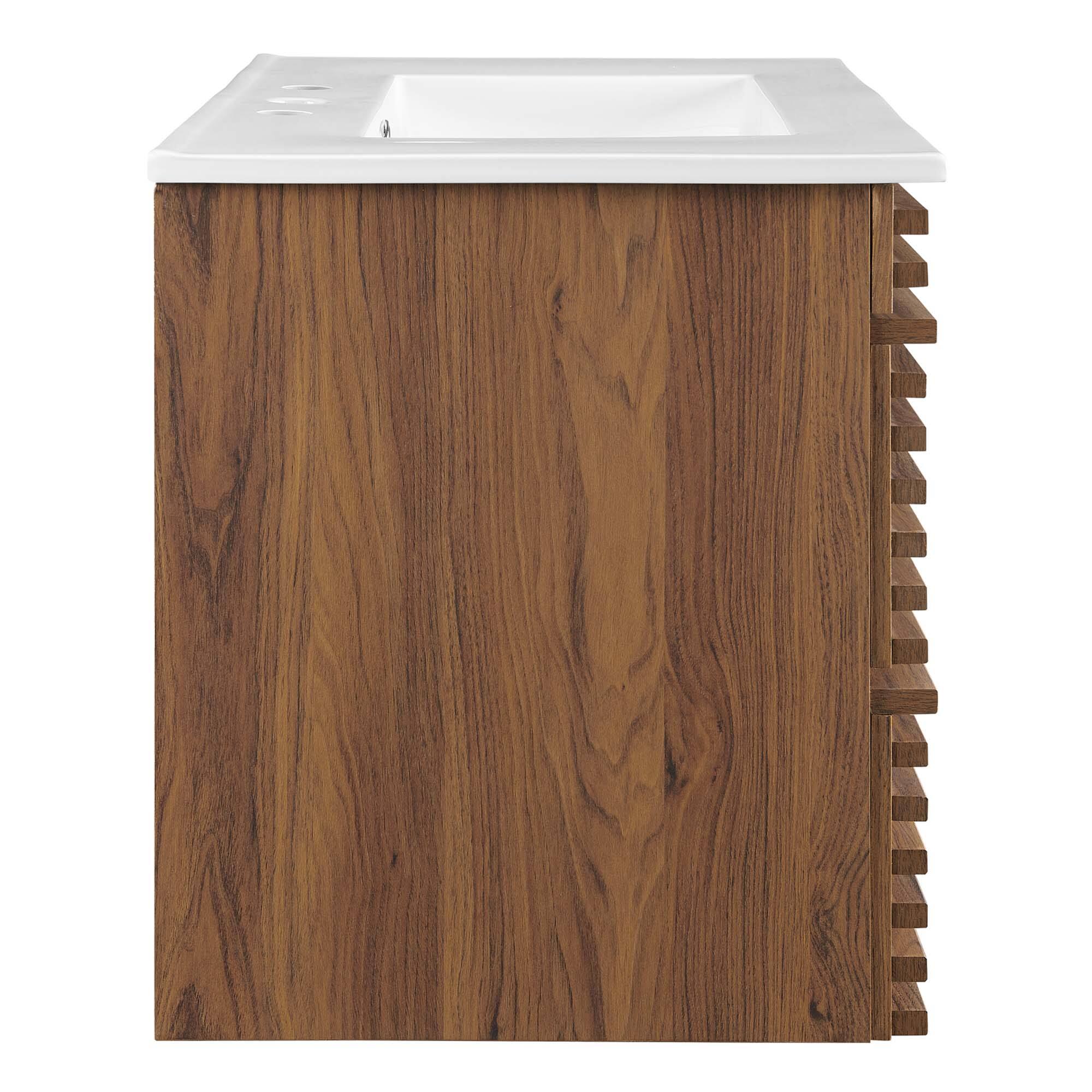 Alt View 1. Modway - Render Wall-Mount Bathroom Vanity with White Basin Included - Walnut White.