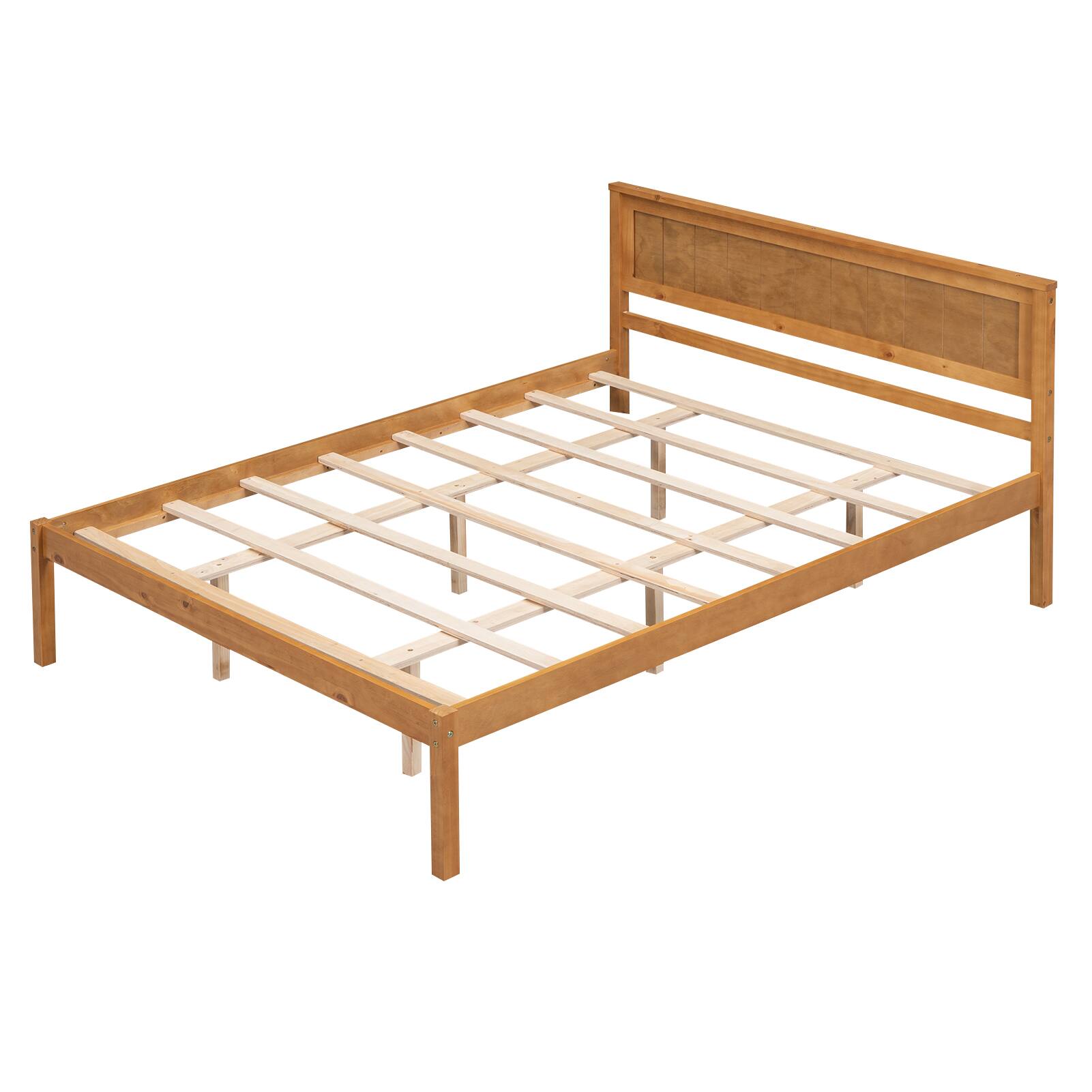 Left. Whisen - Platform Bed Frame with Headboard, Wood Slat Support, No Box Spring Needed - Oak.