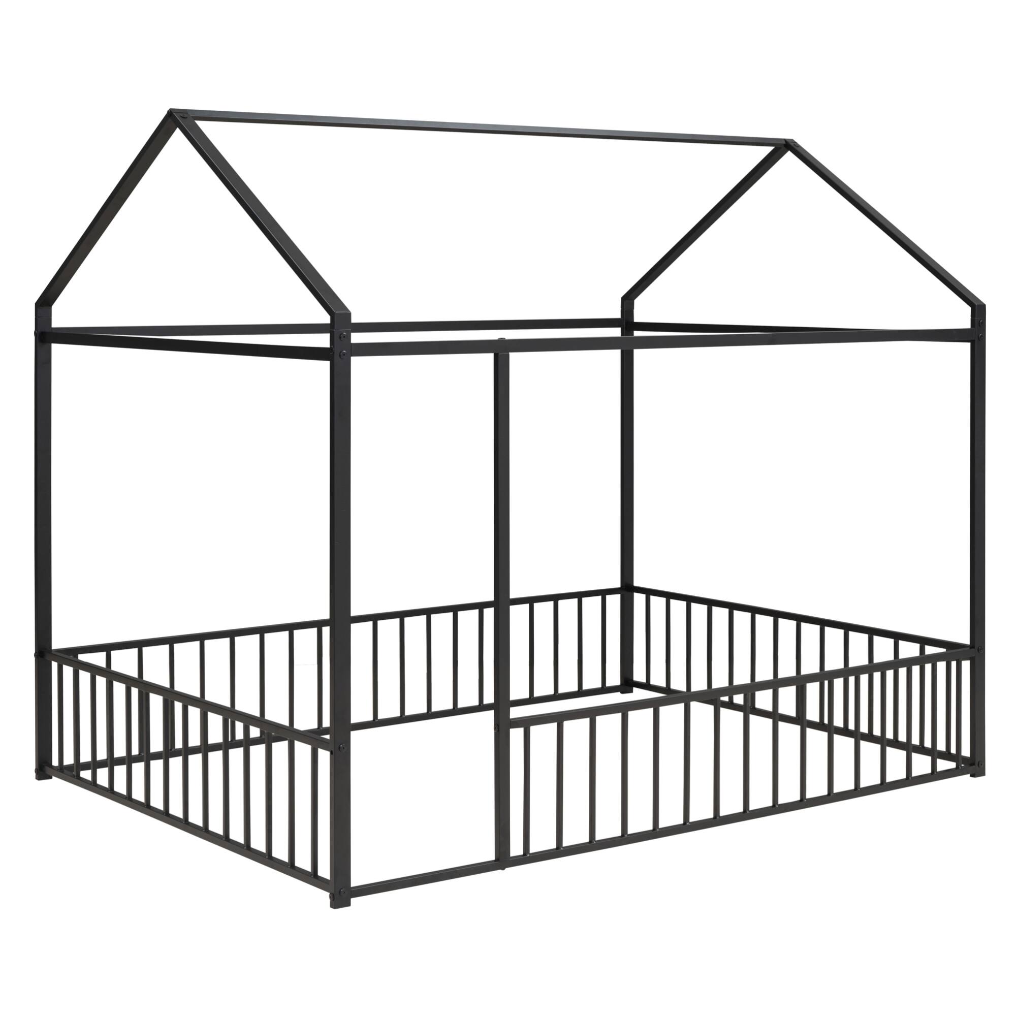 Alt View 1. GOODSILO - Full Size Metal House Bed Frame with Playhouse Design for Kids and Teens - Black.