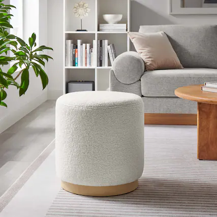 Front. Modway - Tilden 16" Round Sherpa Upholstered Ottoman by Modway - Ivory Natural.
