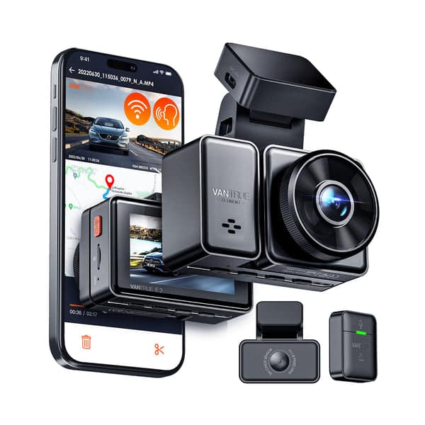 Vantrue - E2 2.7K HDR 2 Channels Dashcam, Night Vision, Parking Mode, Voice Control, 5GHz Wi-Fi & GPS, Mobile App - Black
