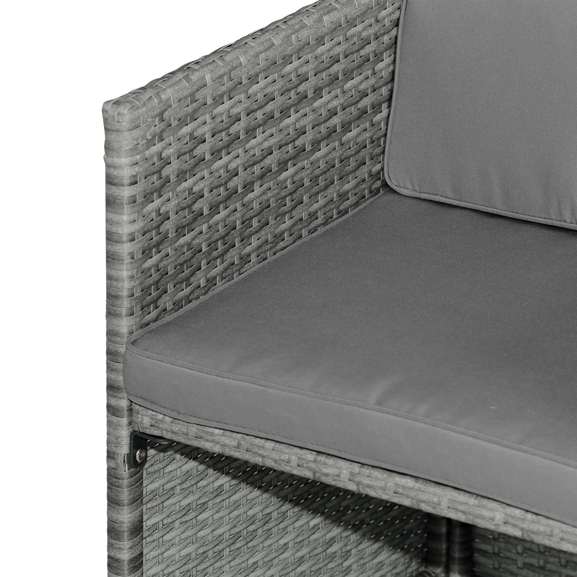 Alt View 7. Outsunny - 9 Pieces Outdoor Dining Set for 8, Space Saving Wicker Chairs and Square Glass Table with Cushions and Ottomans - Light Gray/Dark Gray.