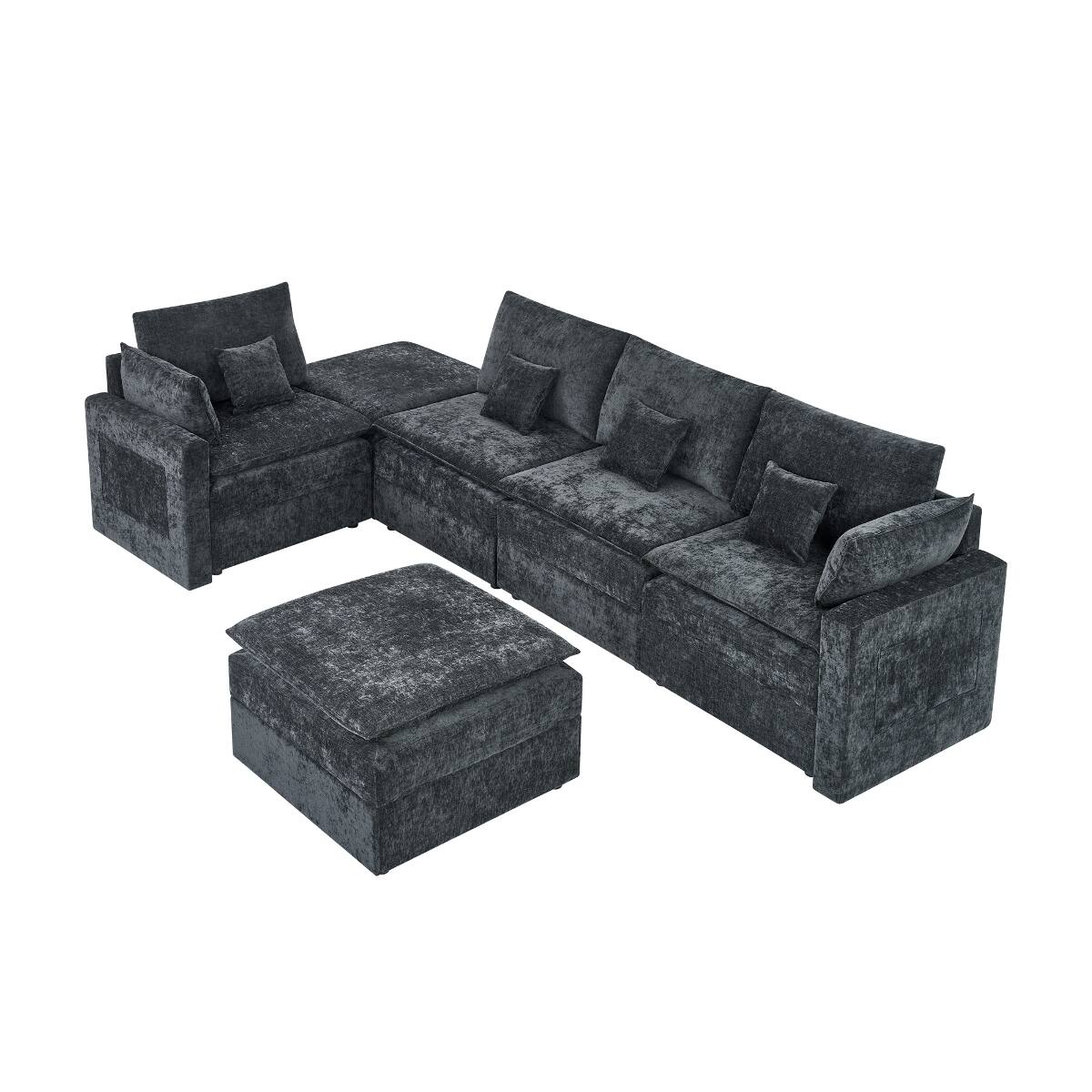 Alt View 10. Ropilly - Ropilly U Shaped Modular Sectional Sofa, Chenille Upholstered 6 Seat Deep Seat Couch, Black - Black.