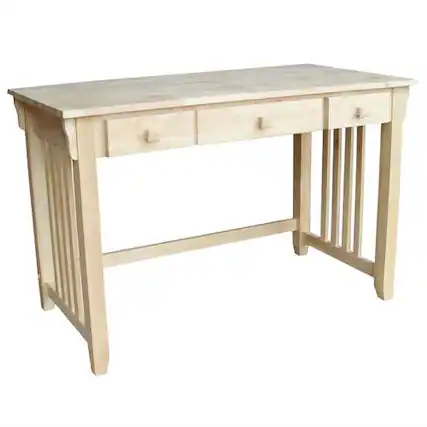 Front. SlickBlue - Unfinished Wooden Computer Desk with Drawer and Pull-Out Keyboard Tray - Light Brown.