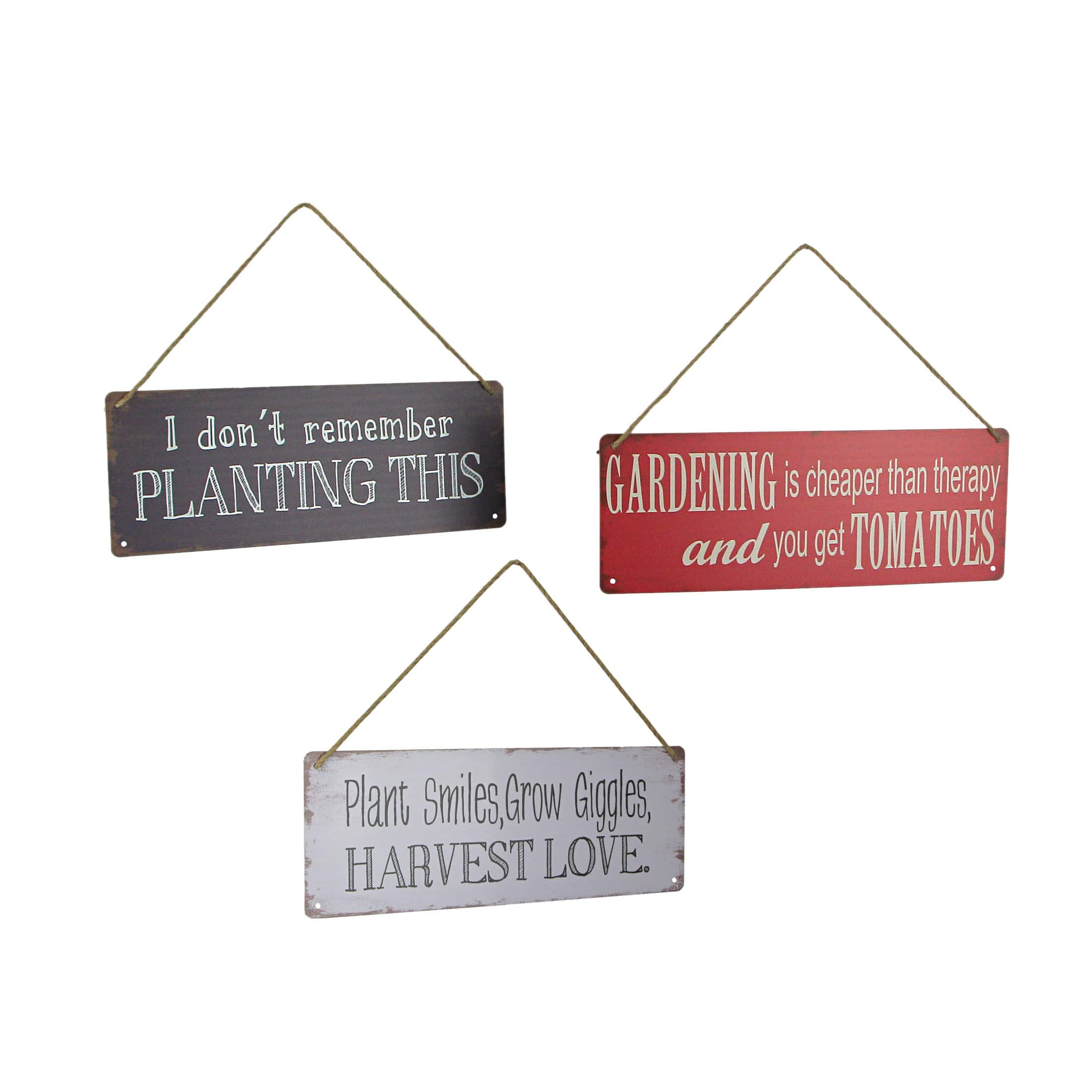 The Gerson Companies - Set of 3 Red Black White Metal Rustic Hanging Garden Signs Outdoor Home Decor - Multicolored