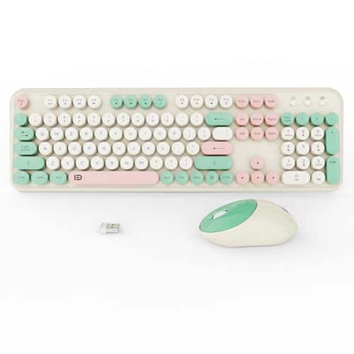 Stamp n Camp - Wireless Keyboards Mouse Combos Colorful Cute Typewriter Full-size Retro Round Creamy hz Sleep Mode Office And Set For - 105 Keys Green Colorful