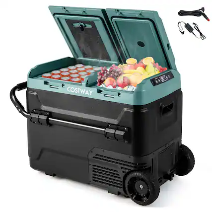 Front. Costway - Dual Zone 12V Car Refrigerator 53QT Portable Compressor Fridge Freezer (-4℉~68℉) for RVs - Green.