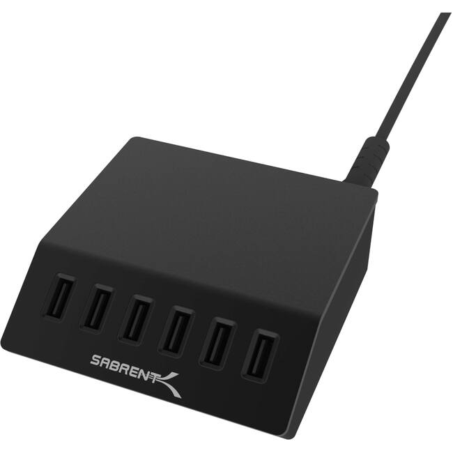 Front. Sabrent - Sabrent Premium 60 Watt (12 Amp) 6-Port Aluminum Desktop USB Rapid Charger - Black - 60 W - 120 V AC, 230 V AC Input - Black.