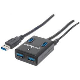 Manhattan - USB-A 4-Port Hub, 4x USB-A Ports, 5 Gbps (USB 3.2 Gen1 aka USB 3.0), AC or Bus Power, Fast charge up to 0.9A per port - Black