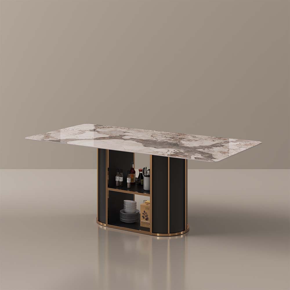 Alt View 6. POVISON - 71" Modern Dining Table with Storage for 6, Glossy White Sintered Stone Tabletop Space-Saving Kitchen Dining Room Table - Pandora & Black.