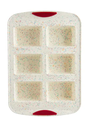 Front. Trudeau - Structure Silicone 6 Cavity Mini Loaf Pan, Confetti/Fuchsia - White.