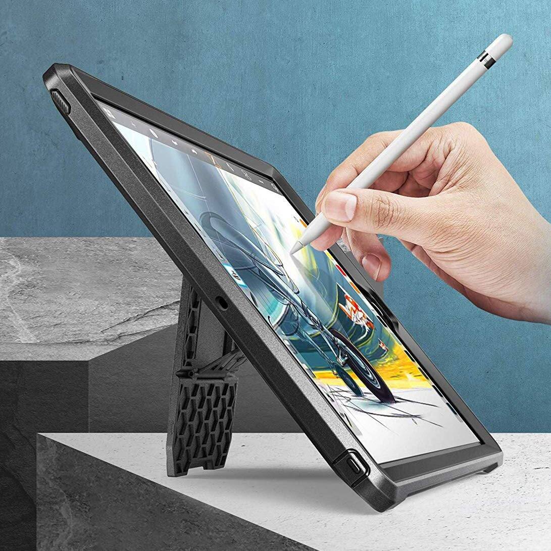 Left. SUPCASE - UB PRO Rugged Case with Kickstand and Screen Protector for iPad 10.2-Inch - Black.