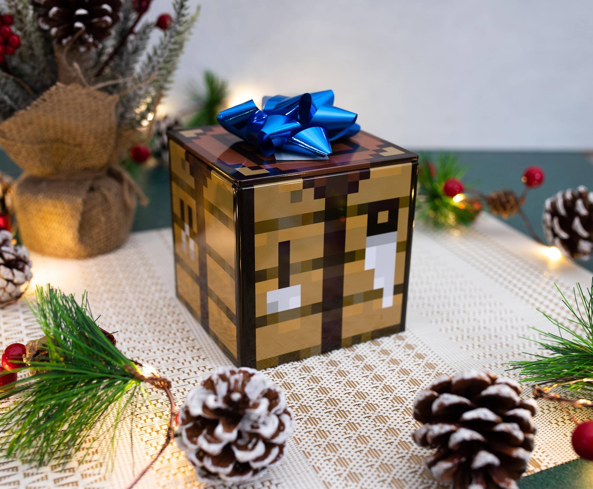 Alt View 10. Ukonic - Minecraft Crafting Table Tin Storage Box Cube Organizer with Lid | 4 Inches - Brown.