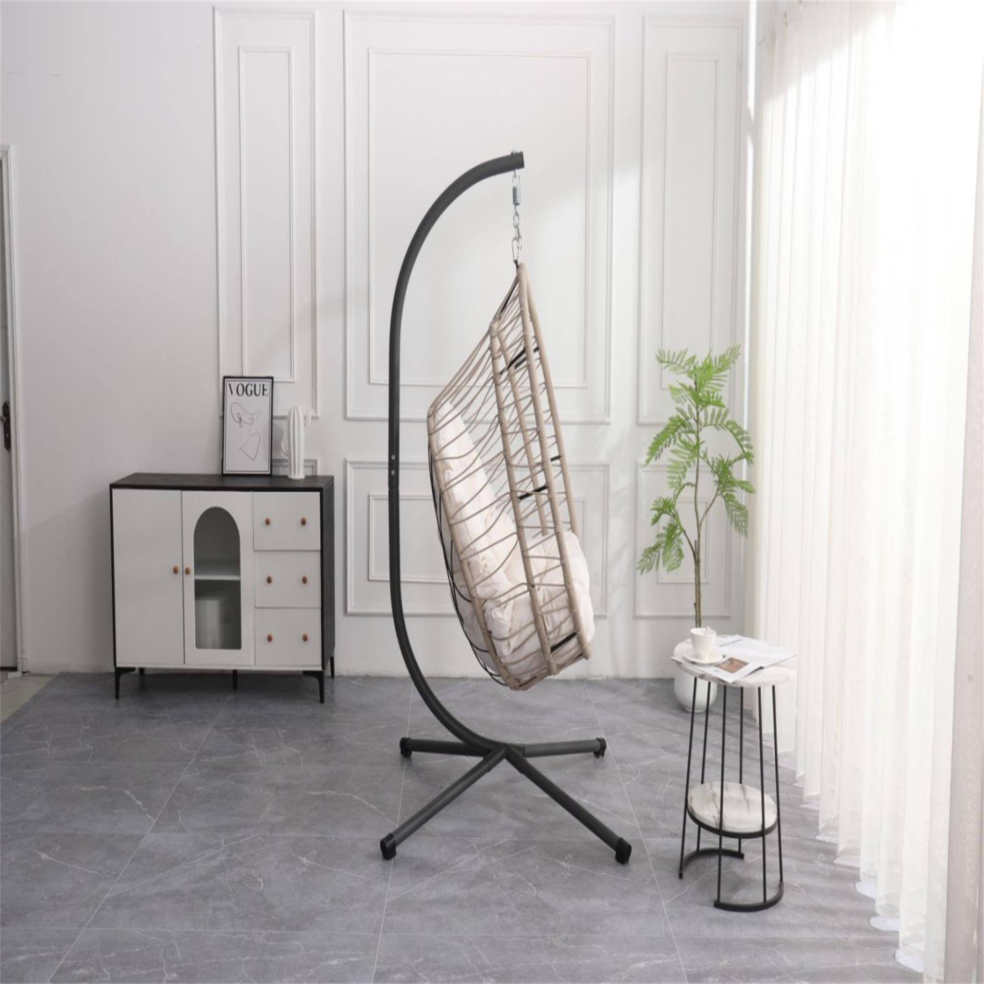 Alt View 3. Boyel Living - Beige Hanging Egg Chair with Stand Outdoor Patio Swing with Cushion and Pillow - Light Gray.