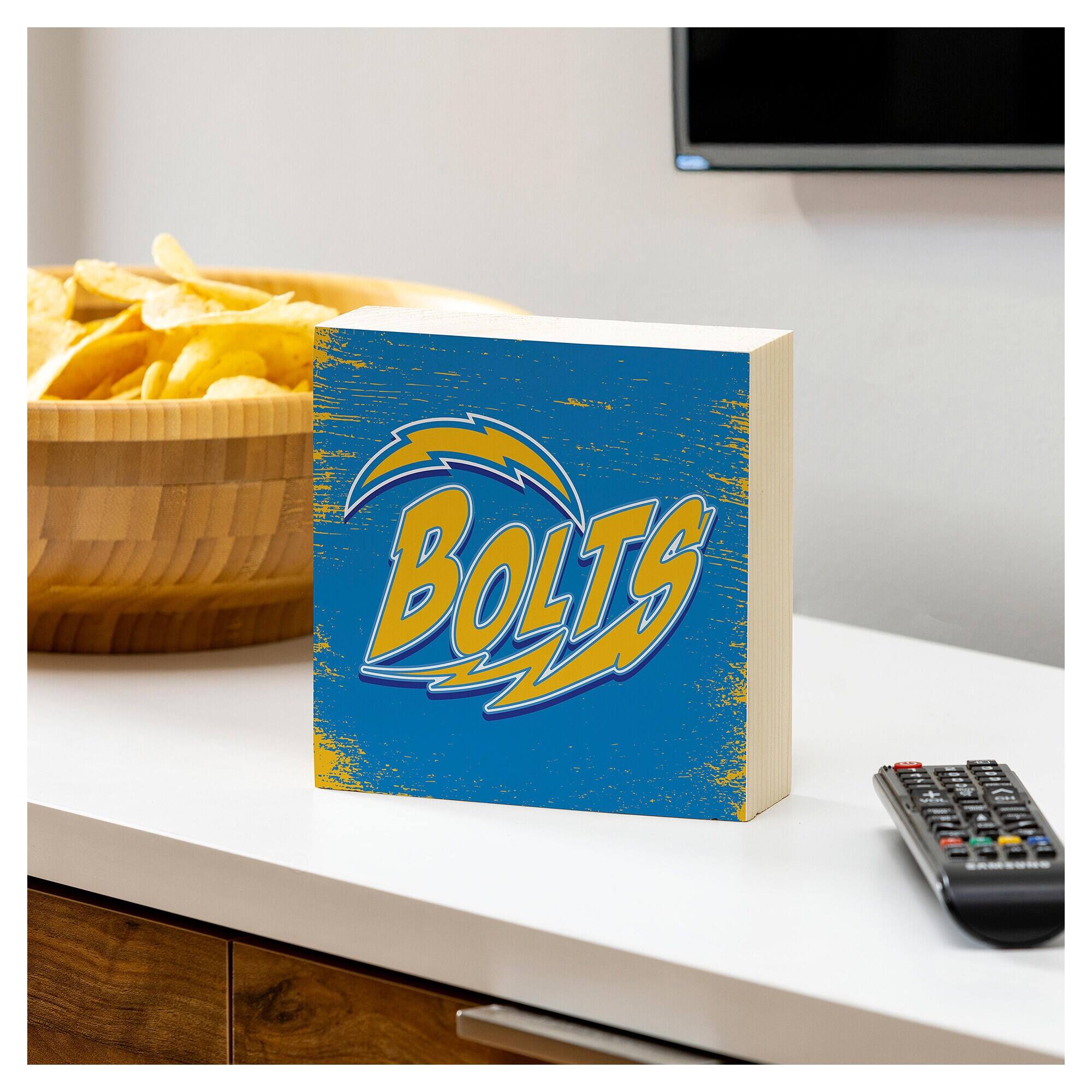 Alt View 2. Evergreen Enterprises - Los Angeles Chargers 6" Square Fan Chant Wood Block Shelf Sign - Multicolor.