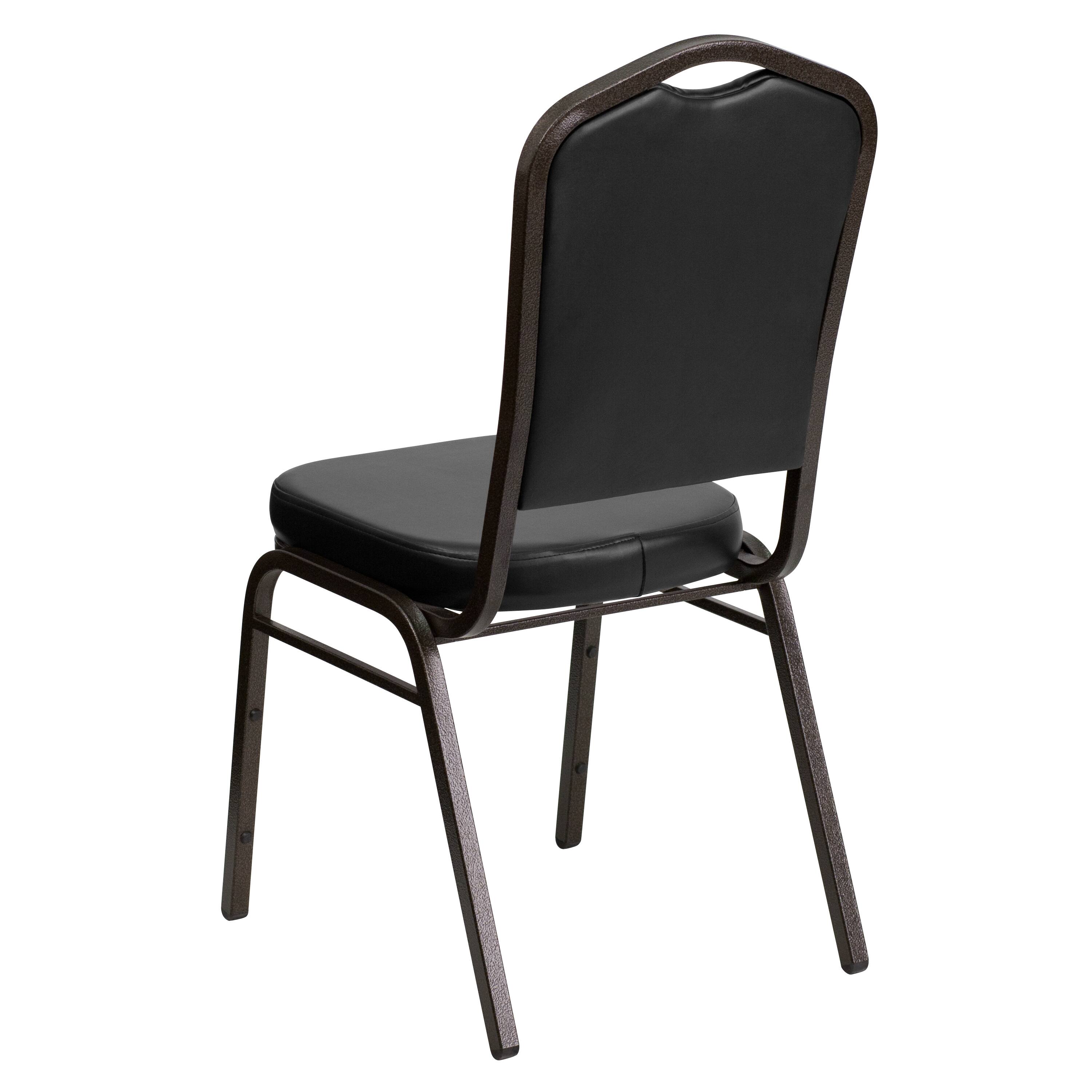 Alt View 5. Emma + Oliver - Crown Back Stacking Banquet Dining Chair - Black Vinyl/Gold Vein Frame.