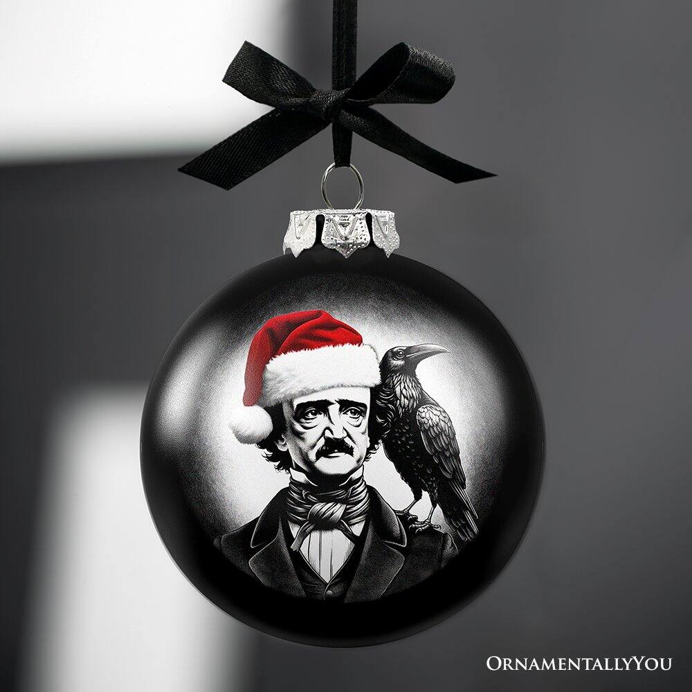 Back. OrnamentallyYou - Edgar Allan Poe Spooky Christmas Portrait Glass Ornament Black Horror Halloween Tree Decoration - Multi-colored.
