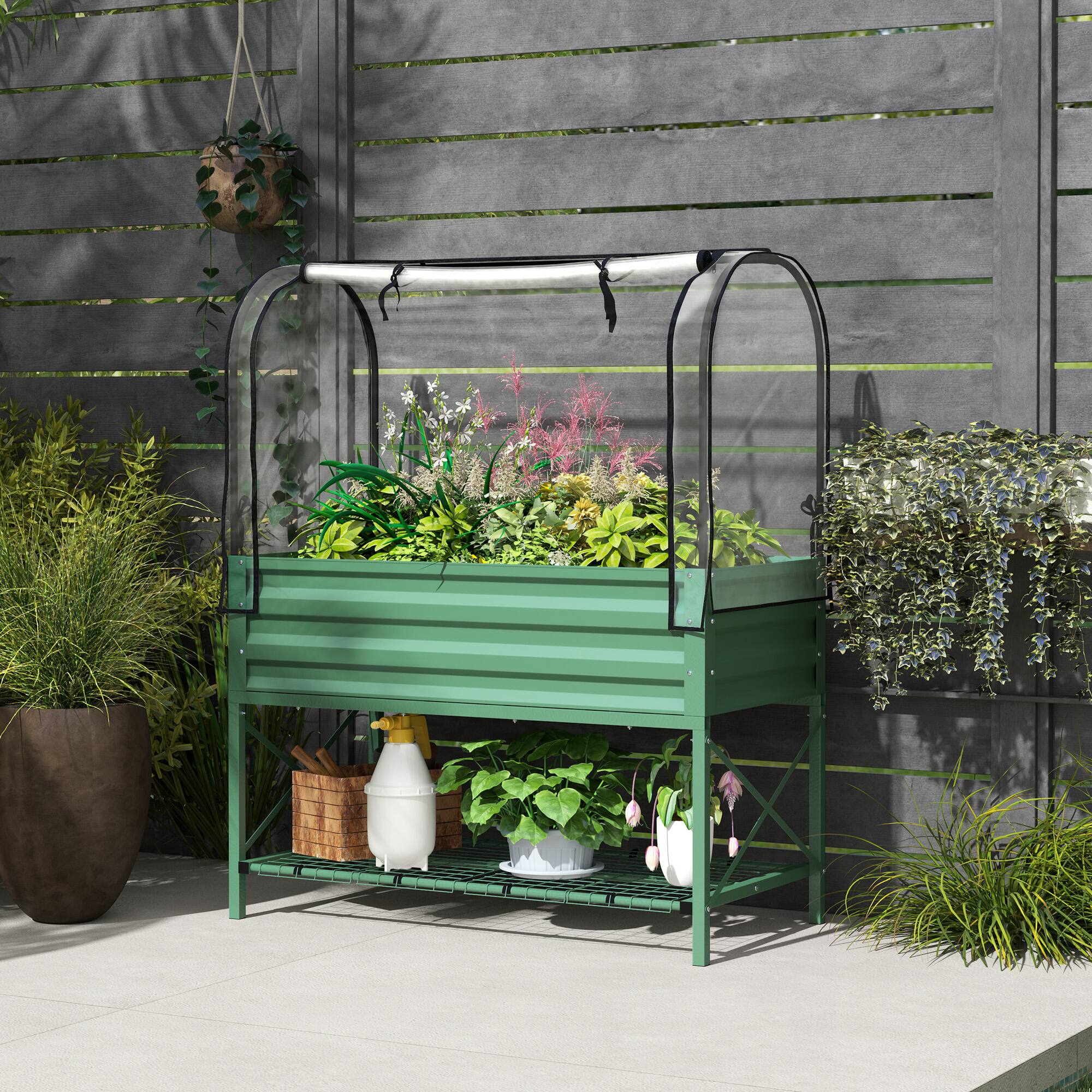 Alt View 1. Outsunny - Garden Bed with Legs and Cover - Green.