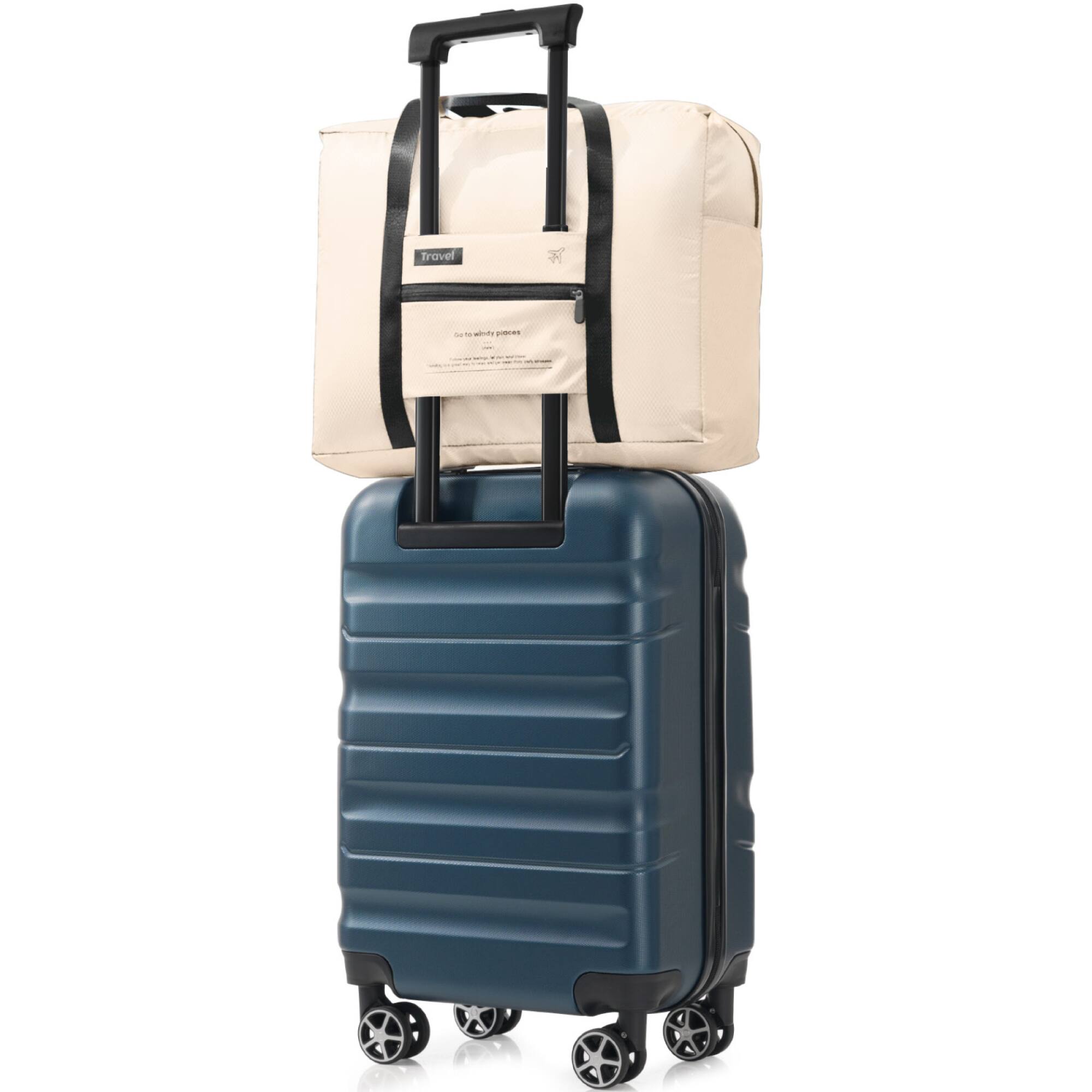 Front. ELEMENT ACE - Hardshell ABS Carry-On Spinner Luggage Set with Foldable Duffel Bag, Lightweight Travel Suitcase - Inky Blue.