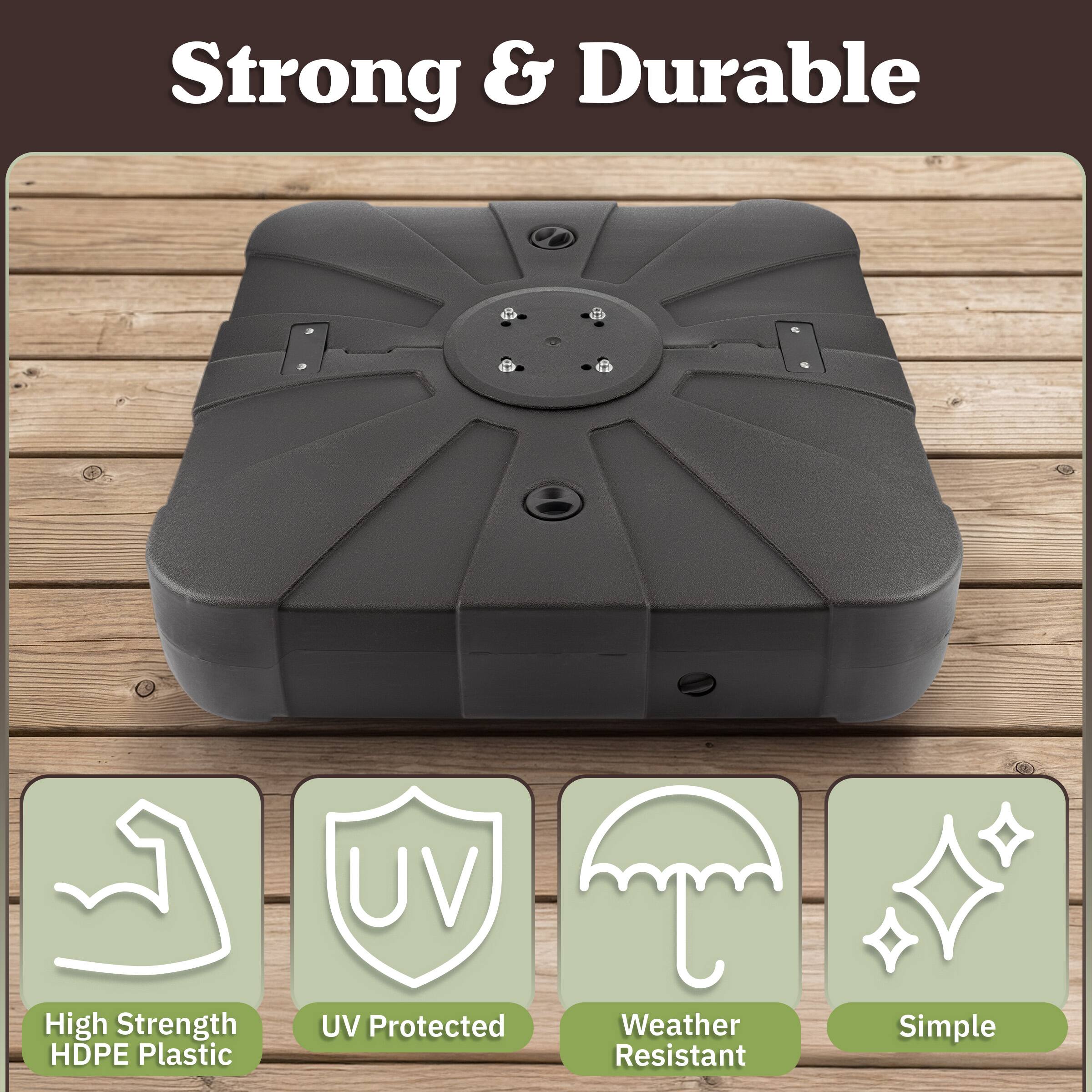 Strong & Durable

- High Strength HDPE Plastic
- UV Protected
- Weather Resistant
- Simple