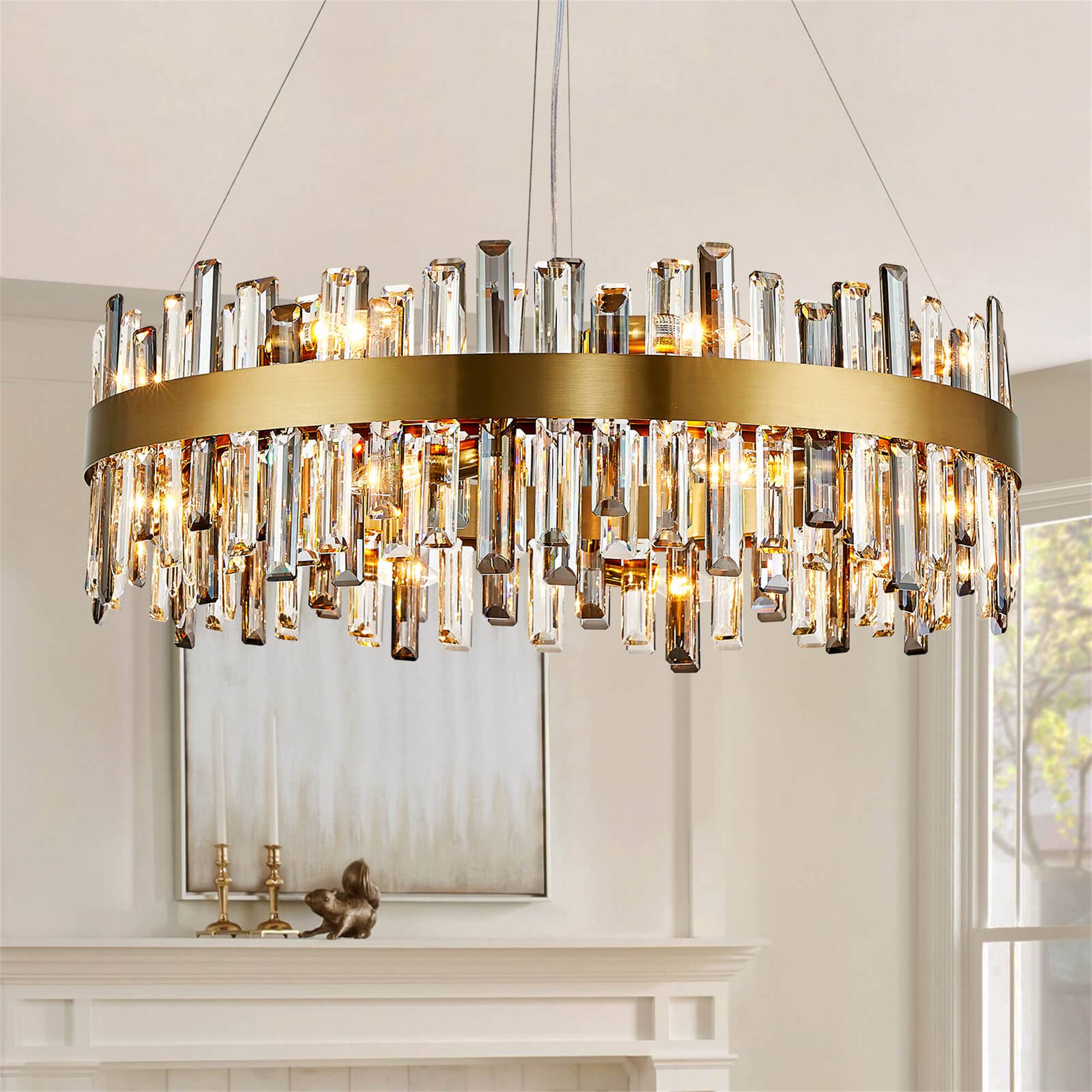 Alt View 5. Siljoy - 12 Light Luxury Gold 2-Tier K9 Crystal Raindrop Chandelier, 19.7'' Pendant Ceiling Light for Living, Dining & Bedroom - Gold.
