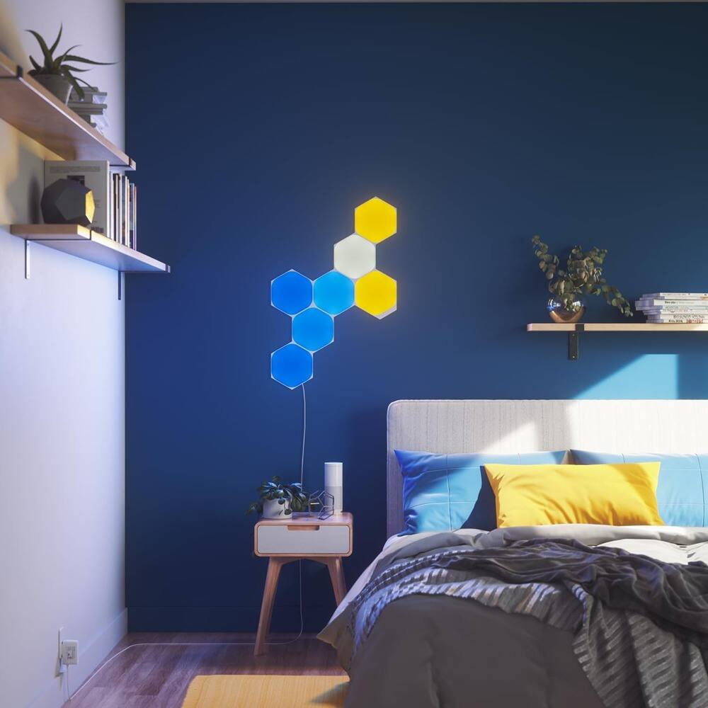 Angle. Schertz - Shapes Limited Edition Ultra Black Hexagon LED Wall Lights, Smarter Kit (9 Panels) – Modular RGB Panels for Gaming, Bedr.