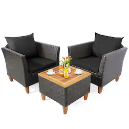 Pefilos - Patio Furniture 3 Pieces Patio Rattan Bistro Furniture Set, Outdoor Wicker Rattan Chairs Garden Backyard Poolside Patio - Black