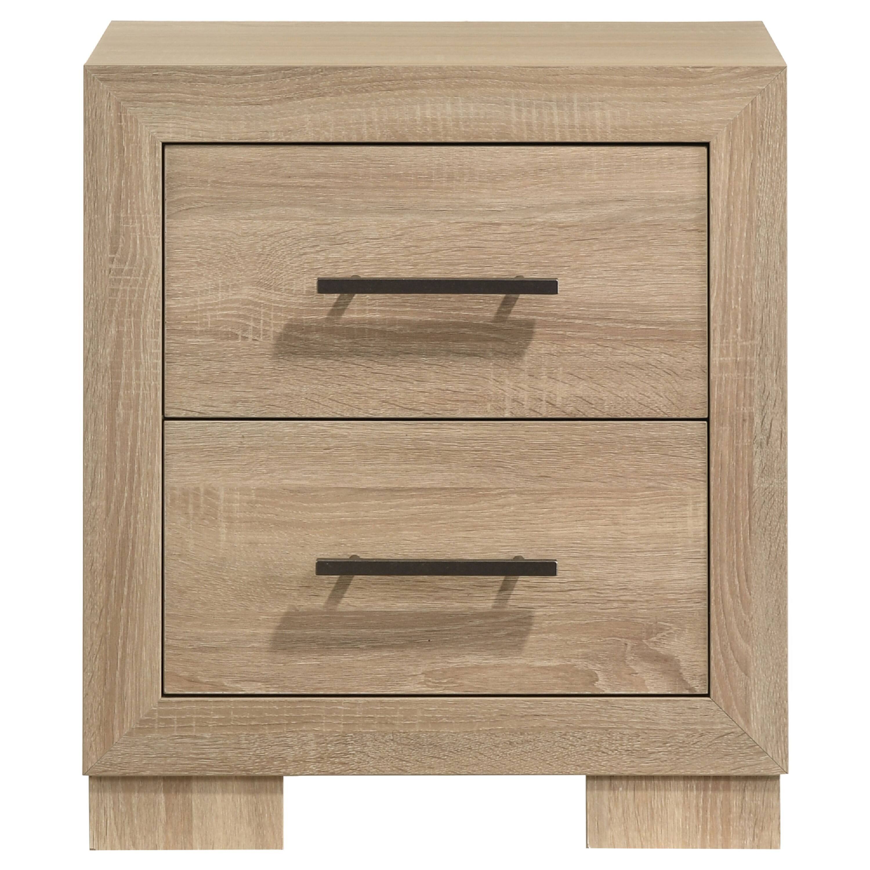 Front. Manhattan Lane - Poxy Nightstand, 2 Drawers and Hidden Casters, 25 Inch - Light Oak Brown.