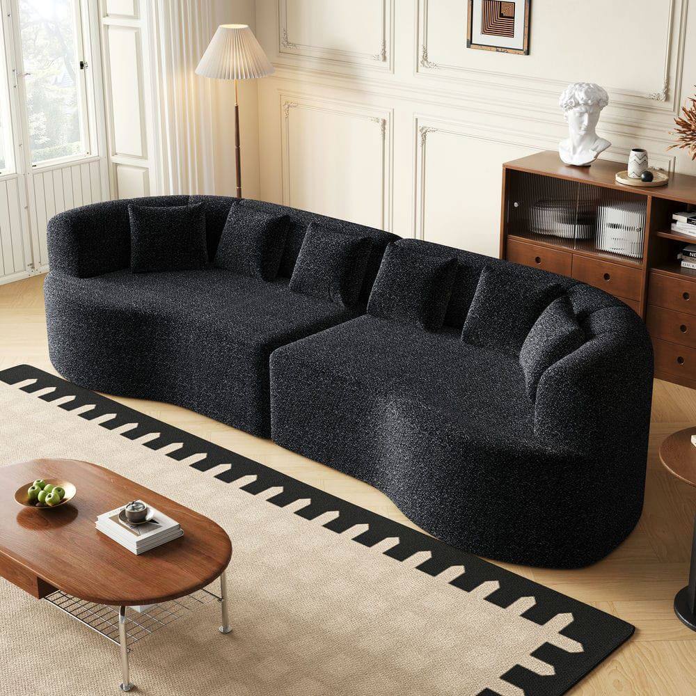Alt View 6. Kadyn - 106.3" Curved Sectional Sofa, 4-Seater Corduroy Cloud Couch with 6 Pillows and Memory Foam - Black.