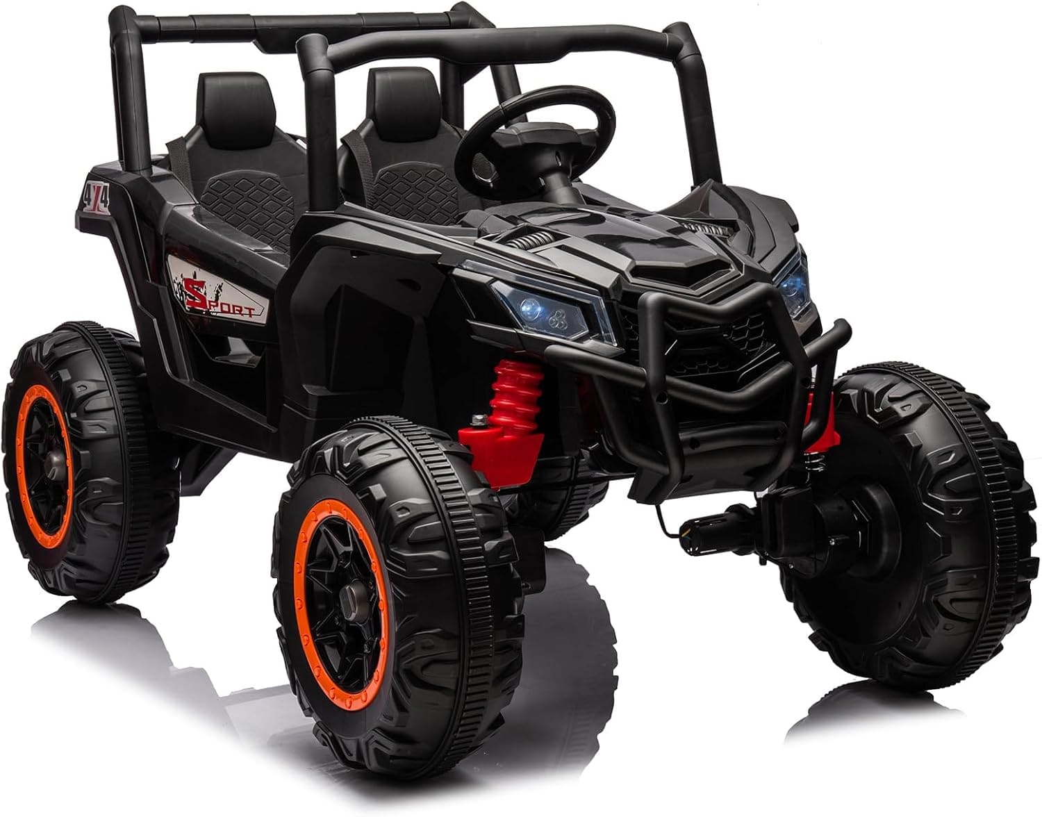 GARVEE - 24V 4WD Ride-On UTV Truck for Kids, 4×35W Motors, 2WD/4WD Switch, Remote Control, LED Lights, Suspension, Seatbelt - Black