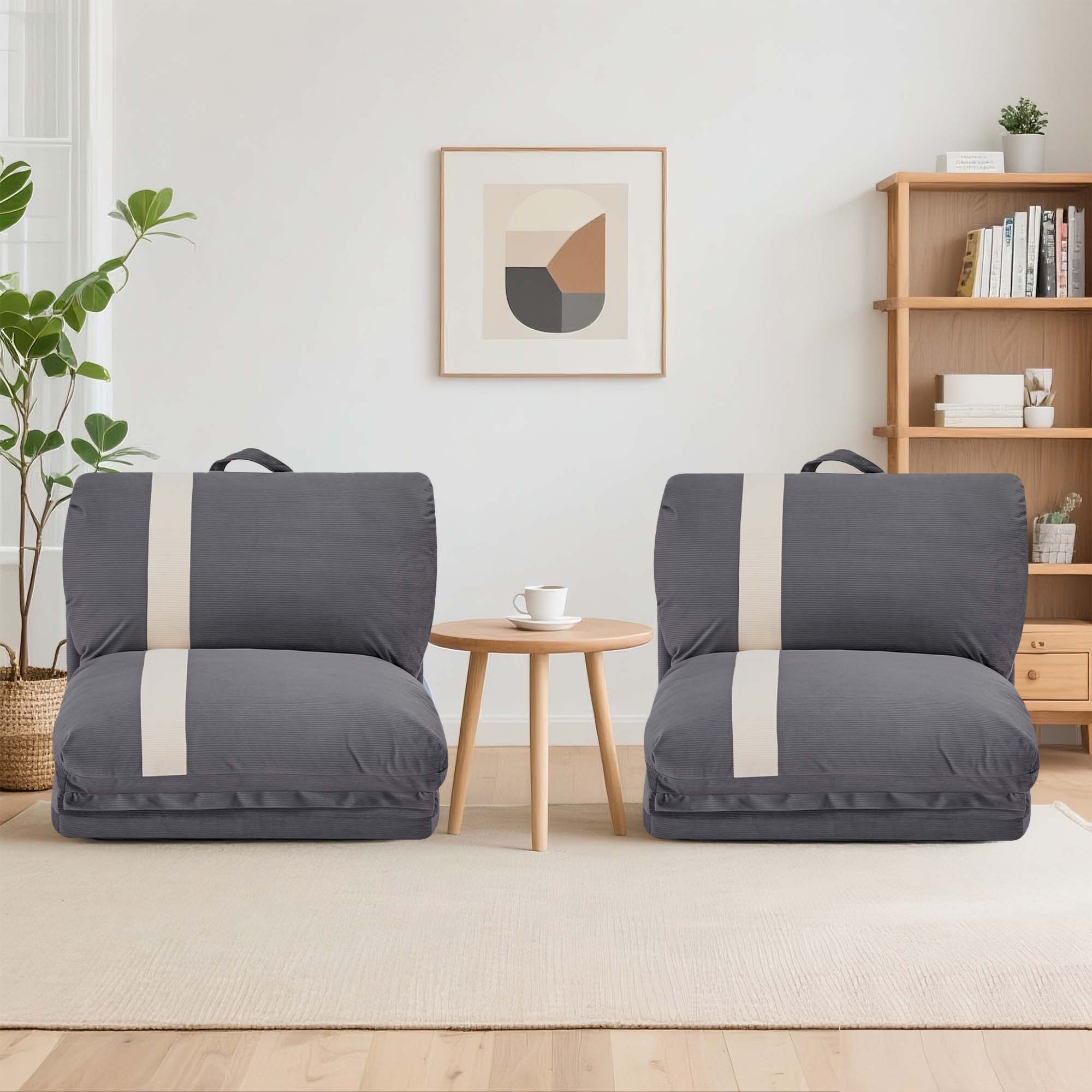 Front. APRILSOUL - Aria Modern Floor Sofa Bed Set of 2 6-Position Adjustable 5-Second Foldable Corduroy Bean Bag Base - Gray.