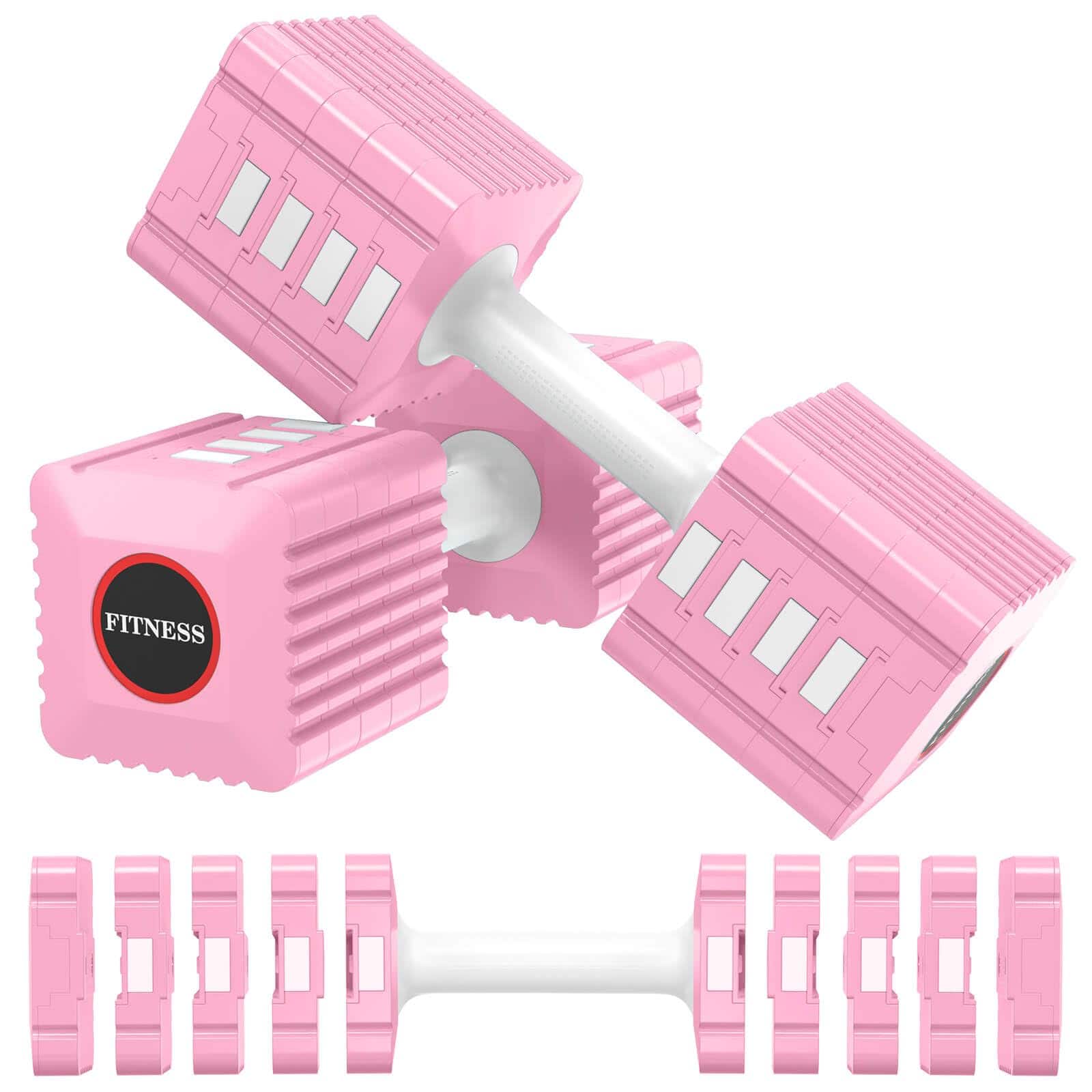 Hanke - Adjustable Weight Dumbbells Set Of 2 3 5 10 12 Each Hand Sets For Women men Home Gym Fitness Workout Strength - Peach