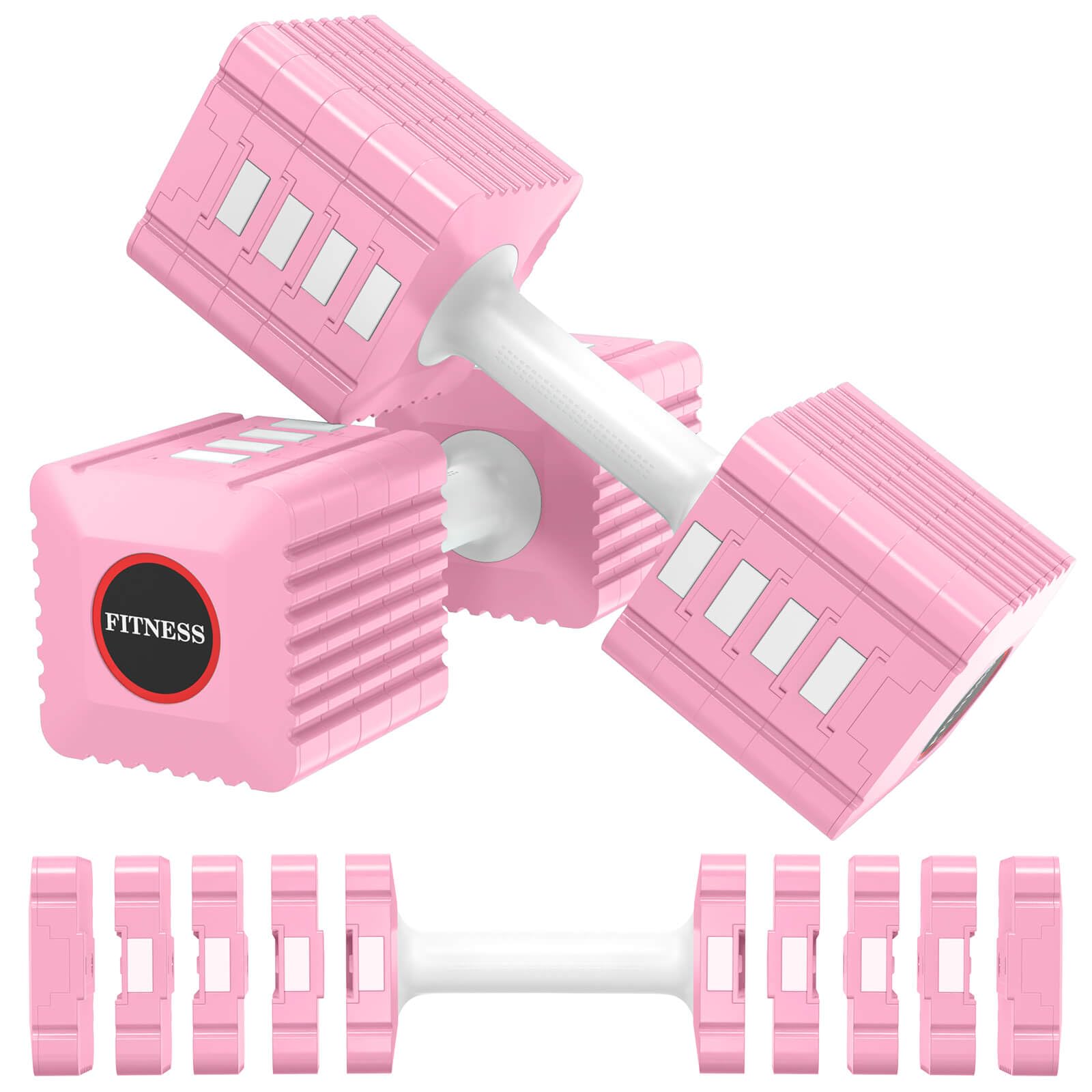 Hanke - Adjustable Weight Dumbbells Set Of 2 3 5 10 12 Each Hand Sets For Women men Home Gym Fitness Workout Strength - Peach