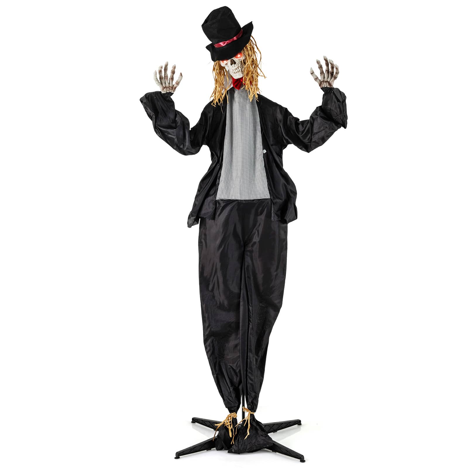 Gymax - 7.2 FT Halloween Animatronic Standing Groom Haunted House Decoration Moving Head - Black