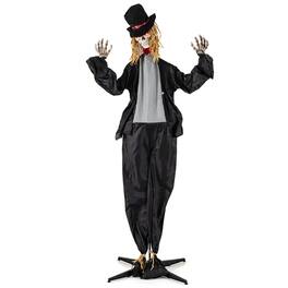 Gymax - 7.2 FT Halloween Animatronic Standing Groom Haunted House Decoration Moving Head - Black