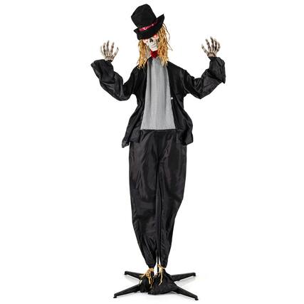 Front. Gymax - Gymax 7.2 FT Halloween Animatronic Standing Groom Haunted House Decoration Moving Head - Black.