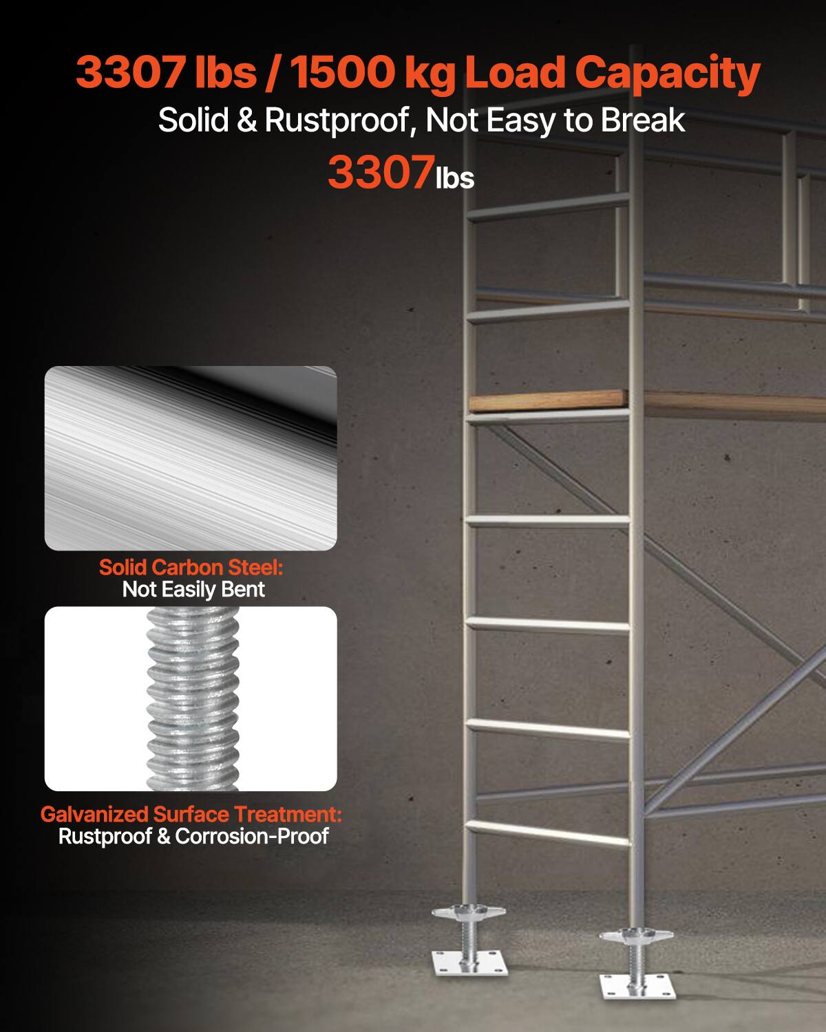 3307 lbs / 1500 kg Load Capacity  
Solid & Rustproof, Not Easy to Break  

3307 lbs  

Solid Carbon Steel: Not Easily Bent  

Galvanized Surface Treatment: Rustproof & Corrosion-Proof