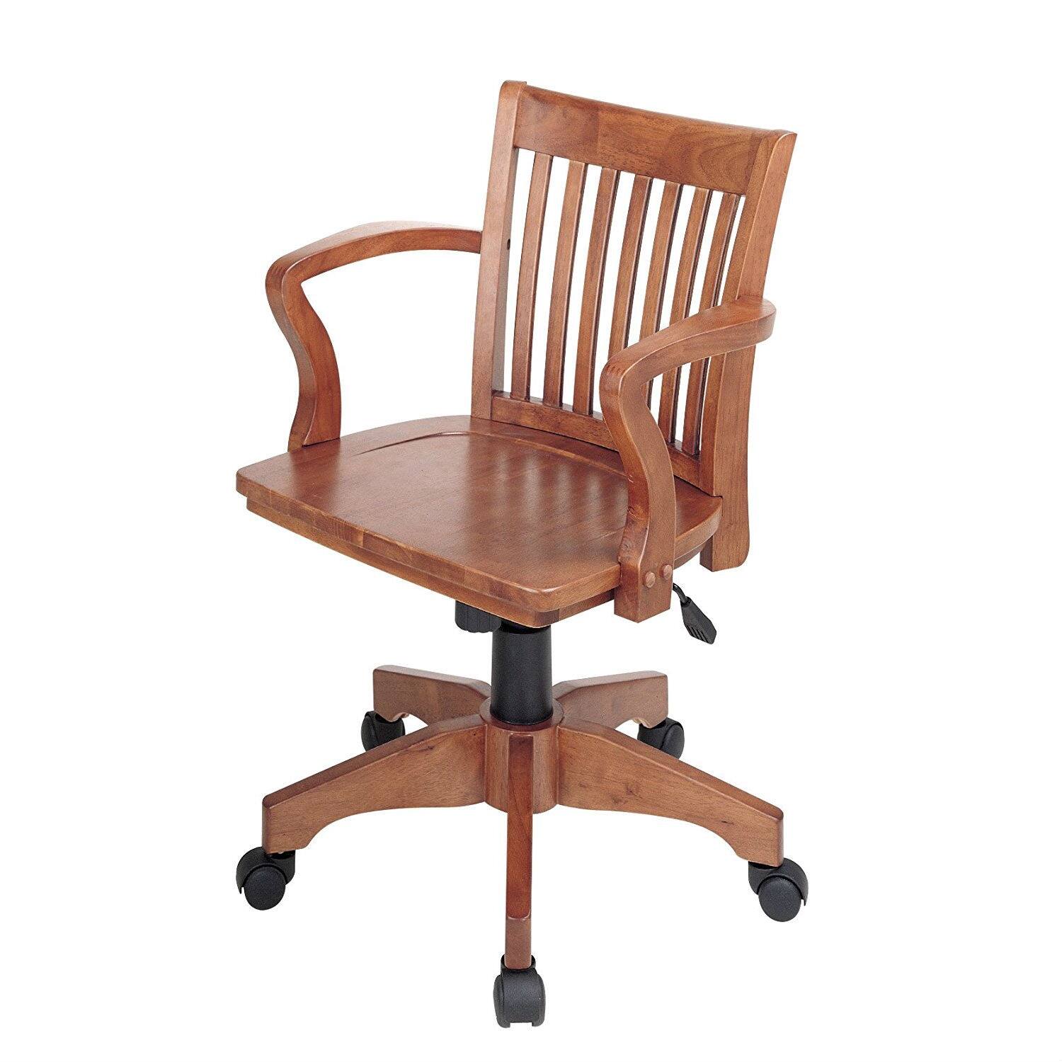 Hivvago - Classic Wooden Bankers Chair with Wood Seat and Arms - Brown