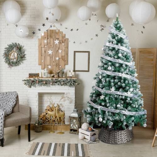 Alt View 8. Winado - 7.5FT Christmas Tree Artificial Snow Tipped with 350 Lights, Ornaments, Base for Indoor Outdoor Holiday Party Decoration - Green with Snowy Tips.