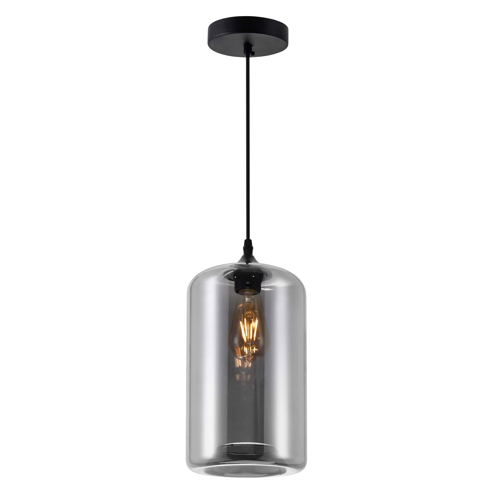 CWI Lighting - Glass 1 Light Down Mini Pendant With Smoke Finish - Black