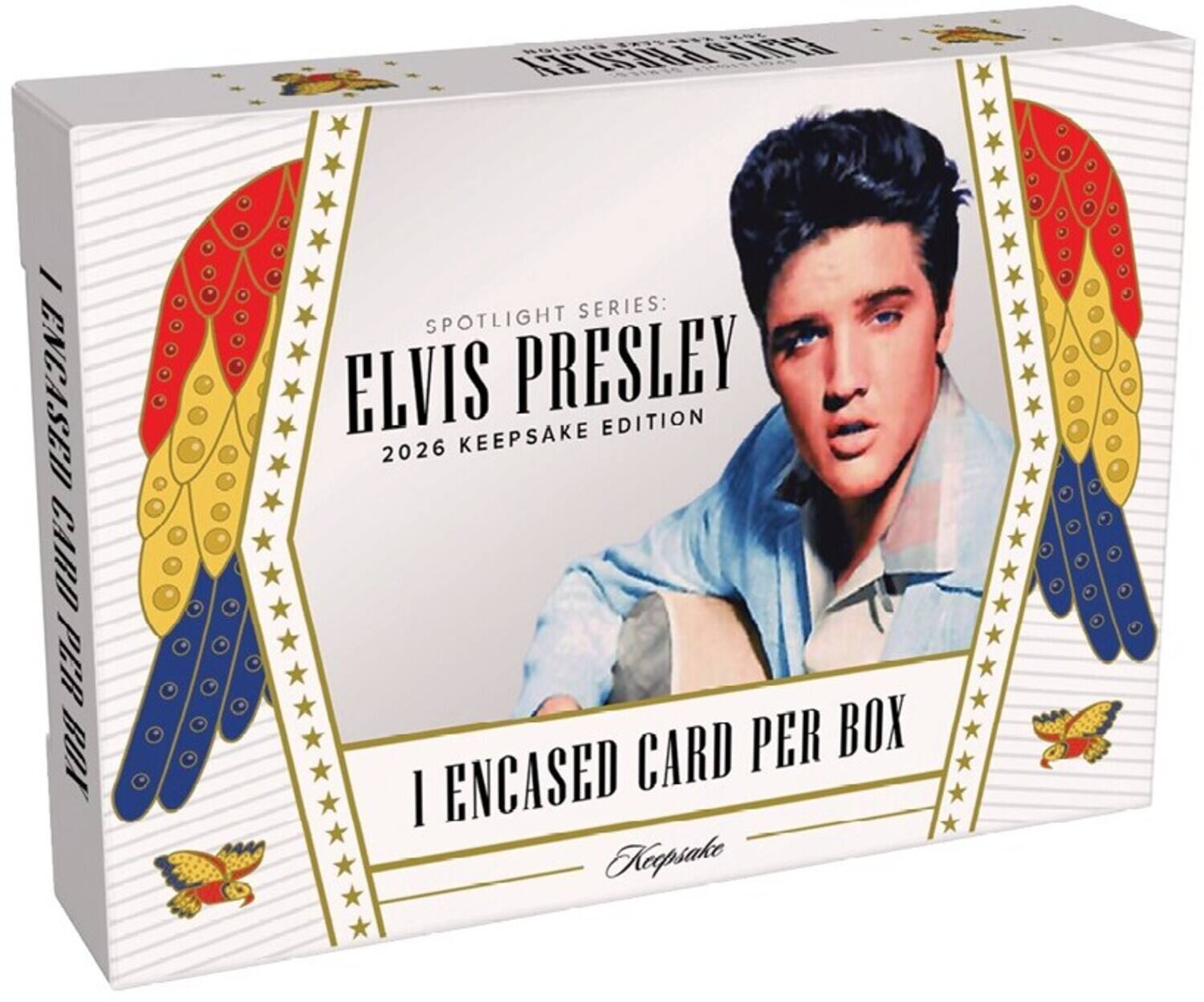 SPRESERY  
/ ENCASED CARD PER BOX  
SERIES: SPOTLIGHT ELVIS PRESLEY EDITION 2026 KEEPSAKE  
CARD PER BOX  
ENCASED  
Keepsake