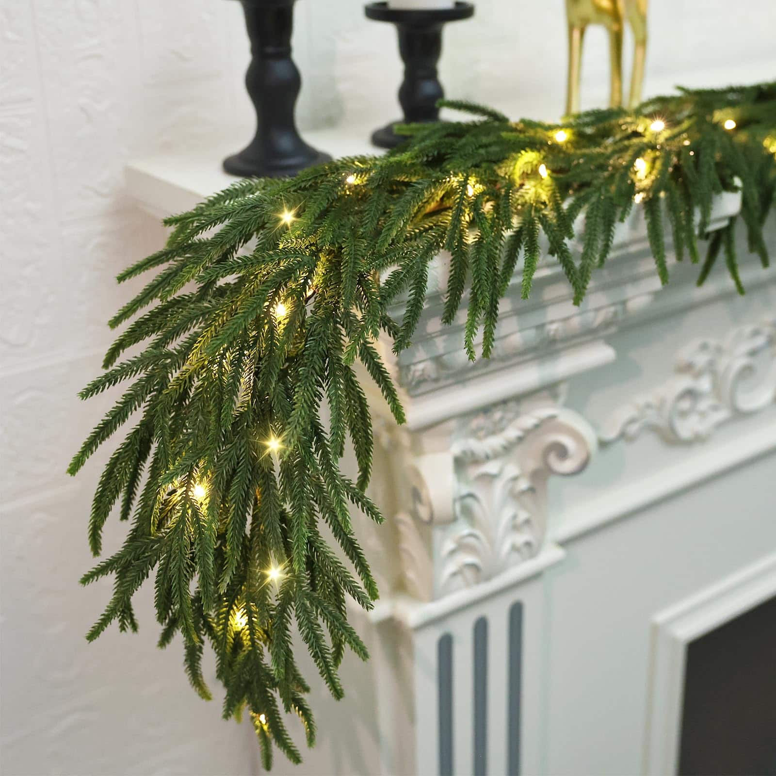 Refined Abode Design - Realistic Christmas Garland ighting Modes Real Touch Lush Artificial Cypress Garlands Prelit Stairs Railing - Multi